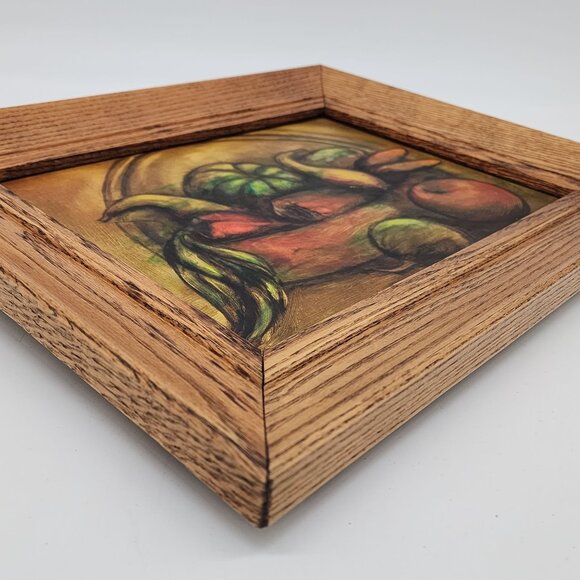 Pastel Still life Artwork Fruits by B. Myers Rustic Oak Wooden Frame Bright Colo - Picture 12 of 14